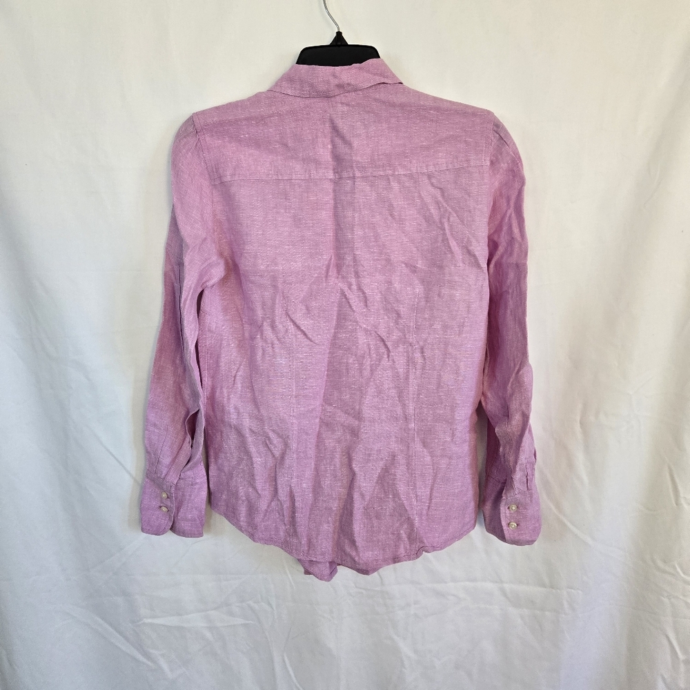 J. Crew Baird McNutt 100% Irish Linen Womens Lilac Long Sleeve Slim Fit 0 Petite - Picture 4 of 6